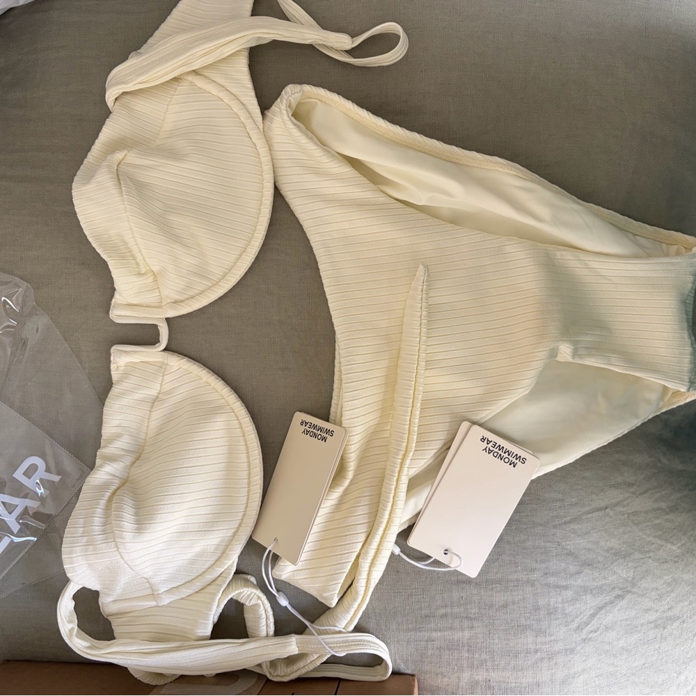 NWT: Monday Swimwear Ivory Ribbed Bikini Set